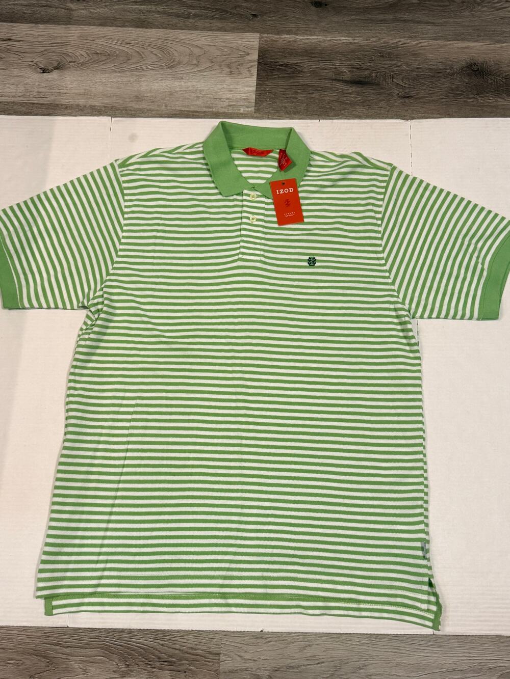IZOD Luxury Sport Mens L Polo Shirt Green White Striped NWT Golf Preppy